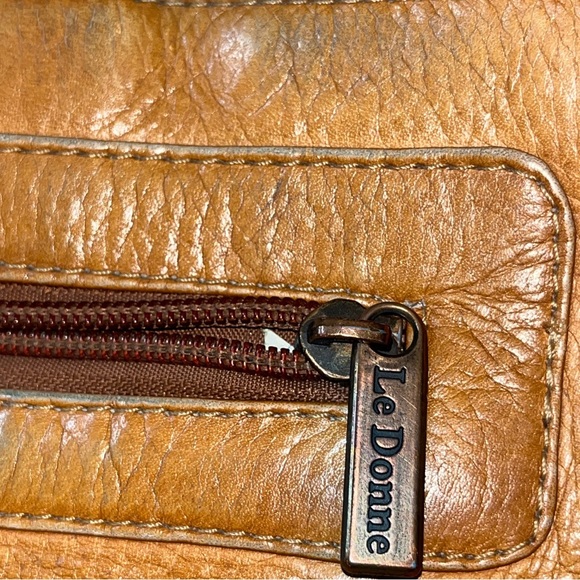 Le Donne Crossbody TAN camel crossbody Bag Purse Brown Leather Boho zip up boho - Picture 7 of 16